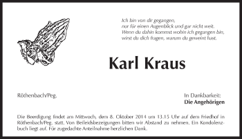 Traueranzeige von Karl Kraus von Pegnitz-Zeitung